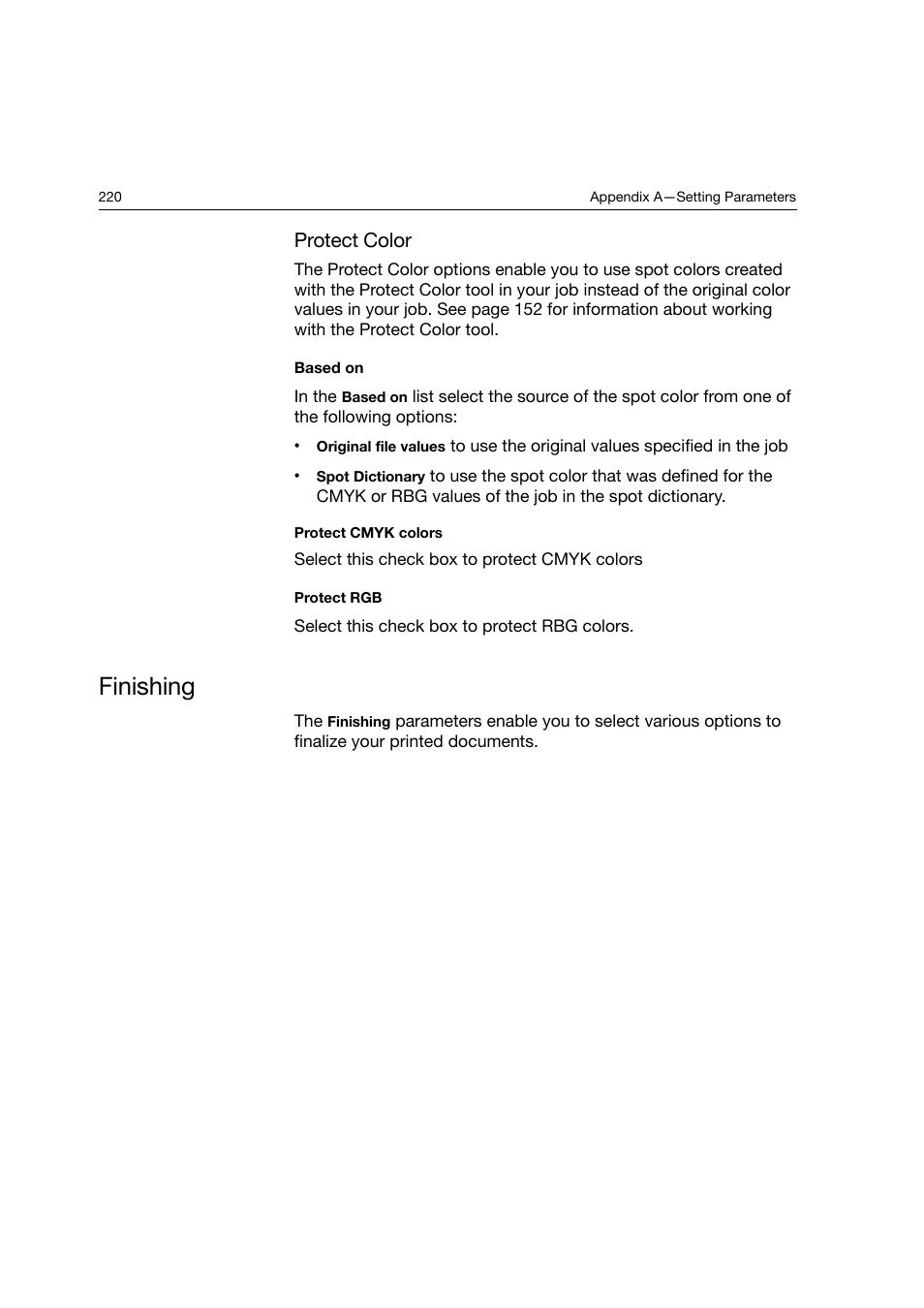 Protect color, Finishing | Konica Minolta bizhub PRO C6500P User Manual | Page 228 / 266