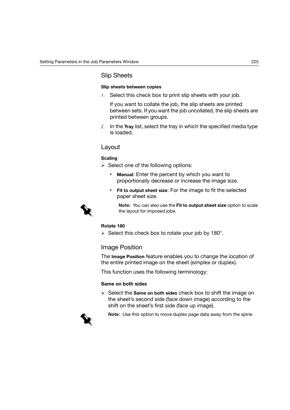 Slip sheets, Layout, Scaling | Rotate 180, Image position | Konica Minolta bizhub PRO C6500P User Manual | Page 233 / 266