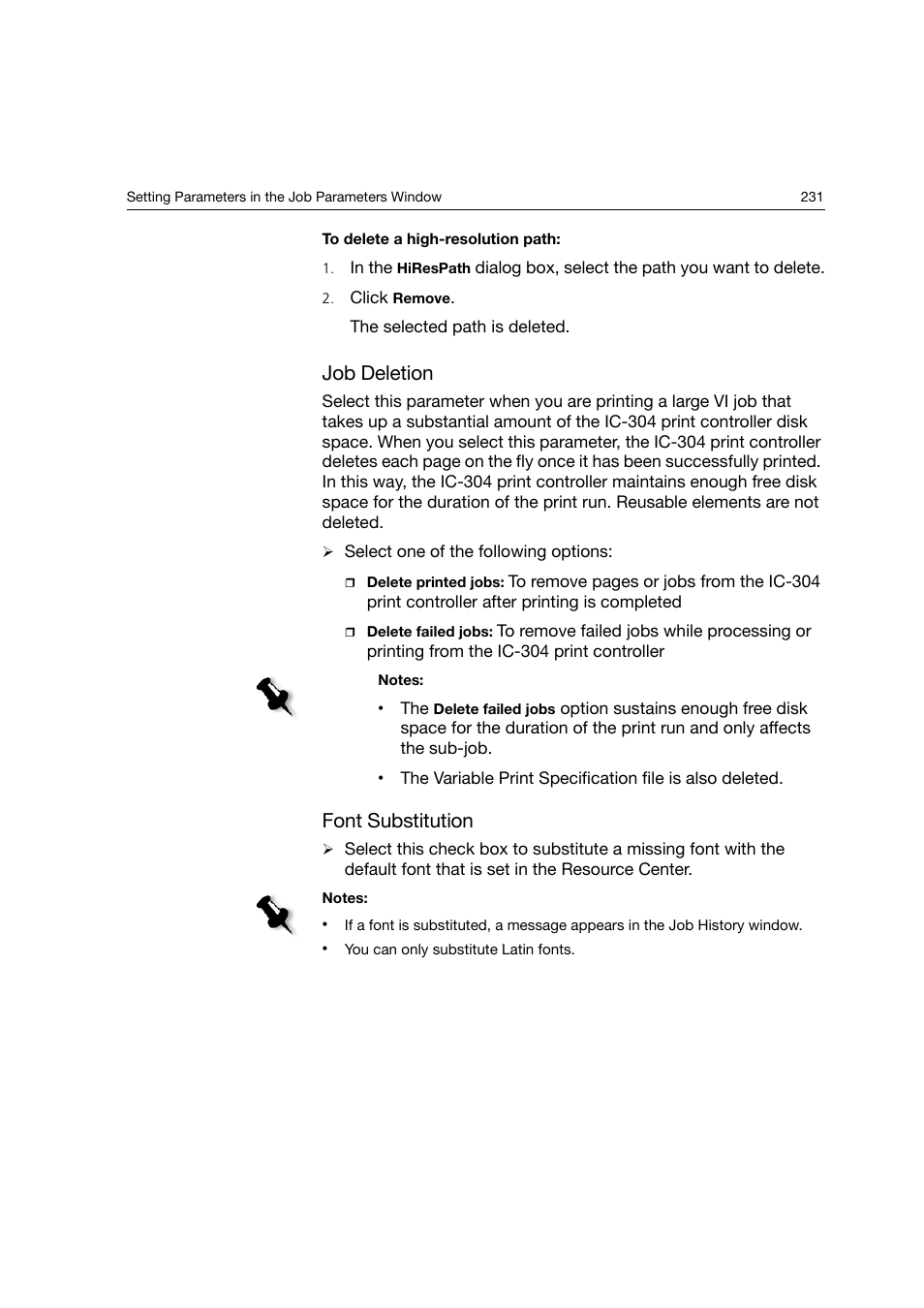 Job deletion, Font substitution | Konica Minolta bizhub PRO C6500P User Manual | Page 239 / 266