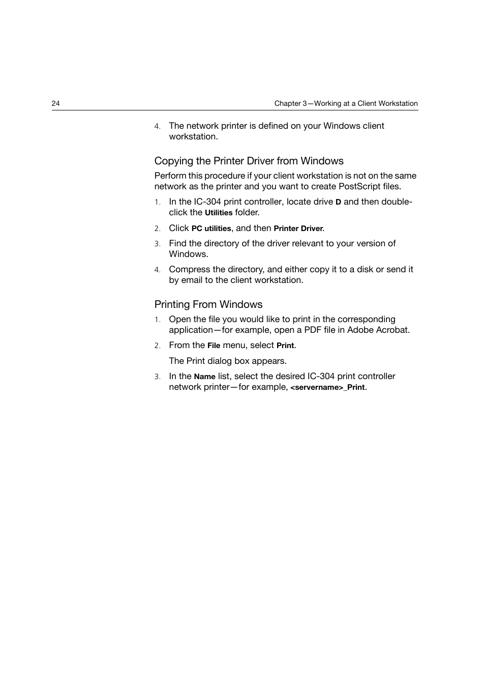 Copying the printer driver from windows, Printing from windows | Konica Minolta bizhub PRO C6500P User Manual | Page 32 / 266