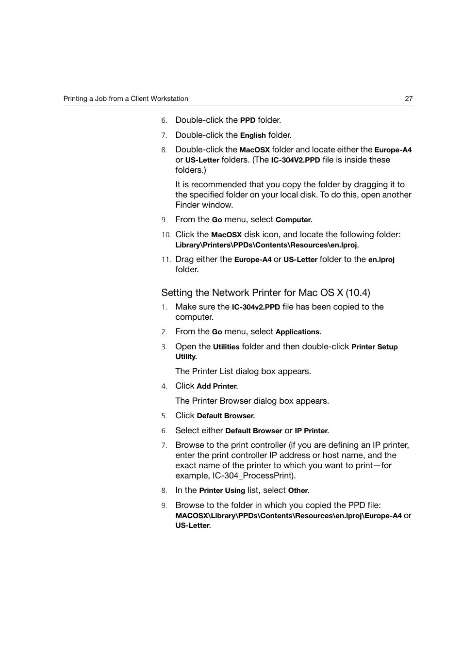 Setting the network printer for mac os x (10.4) | Konica Minolta bizhub PRO C6500P User Manual | Page 35 / 266