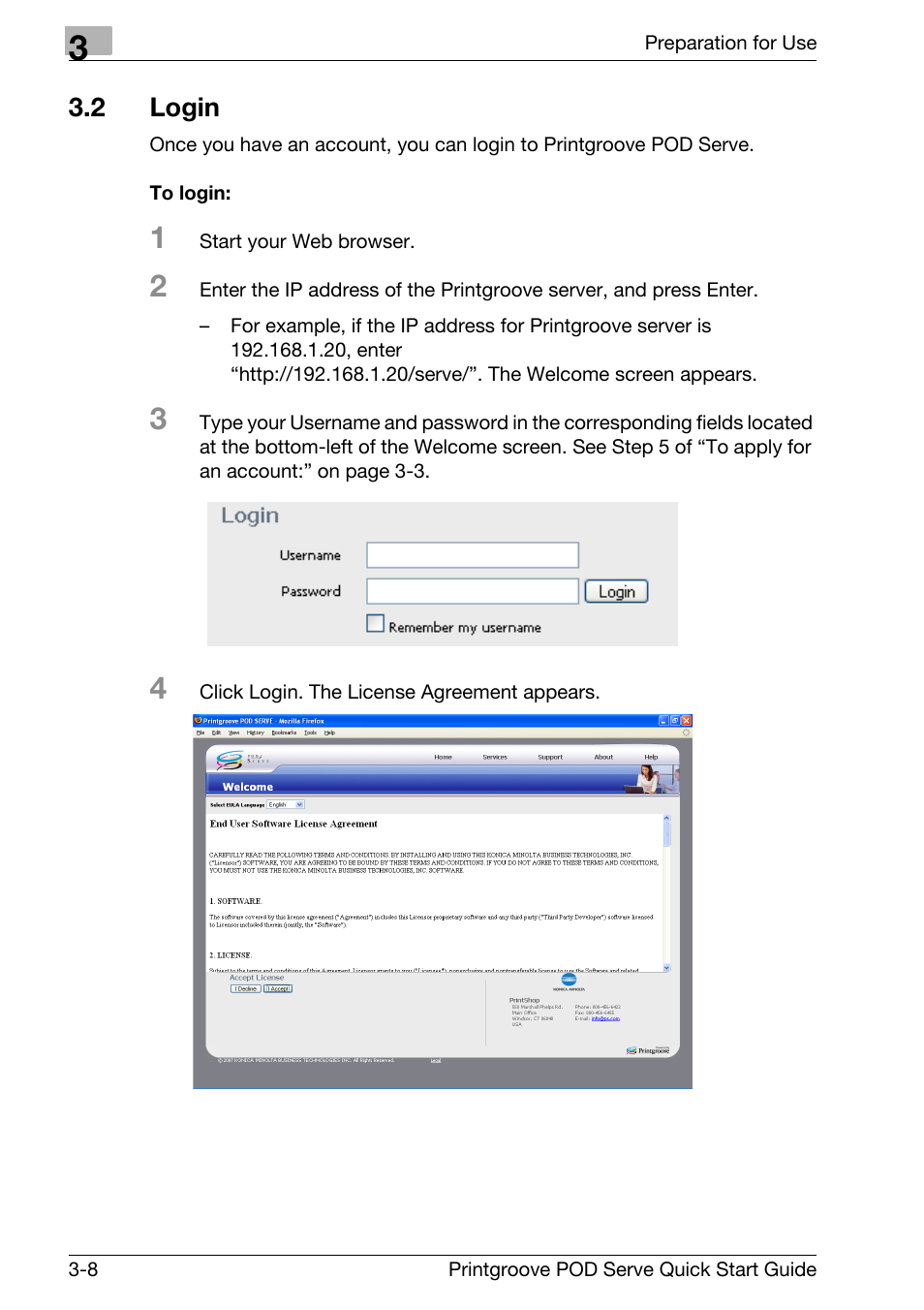 2 login, Login -8 | Konica Minolta Printgroove POD User Manual | Page 33 / 70