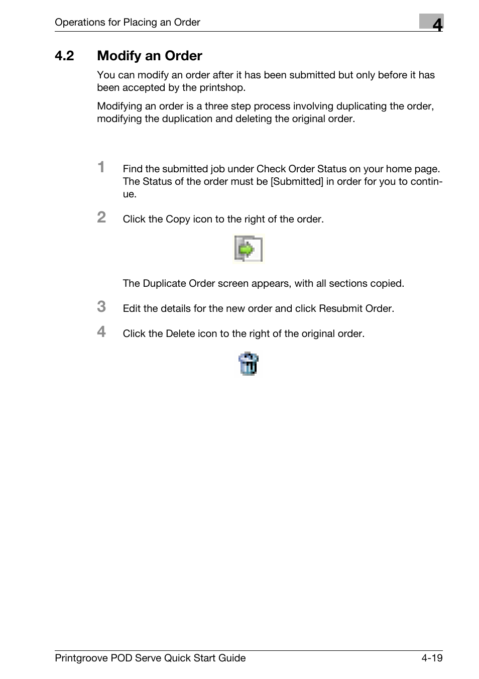 2 modify an order, Modify an order -19 | Konica Minolta Printgroove POD User Manual | Page 68 / 70