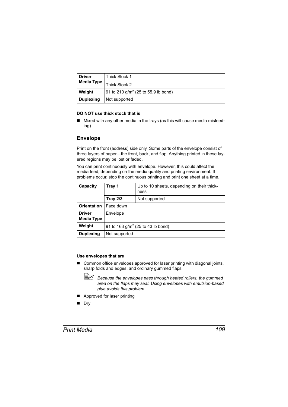 Envelope, Envelope 109, Print media 109 | Konica Minolta bizhub C20X User Manual | Page 123 / 346