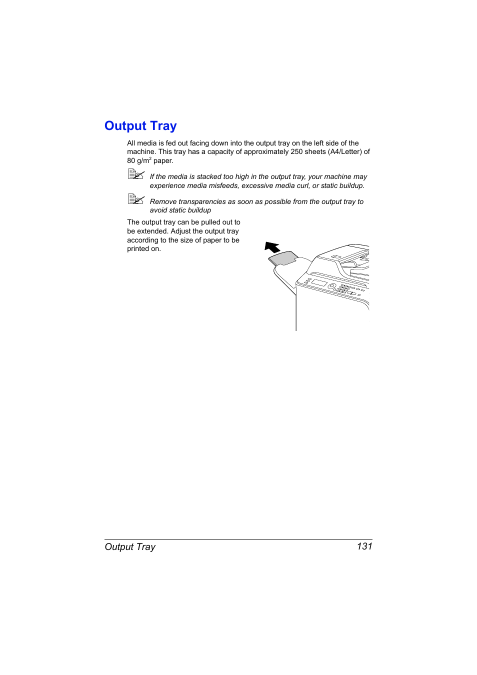 Output tray, Output tray 131 | Konica Minolta bizhub C20X User Manual | Page 145 / 346