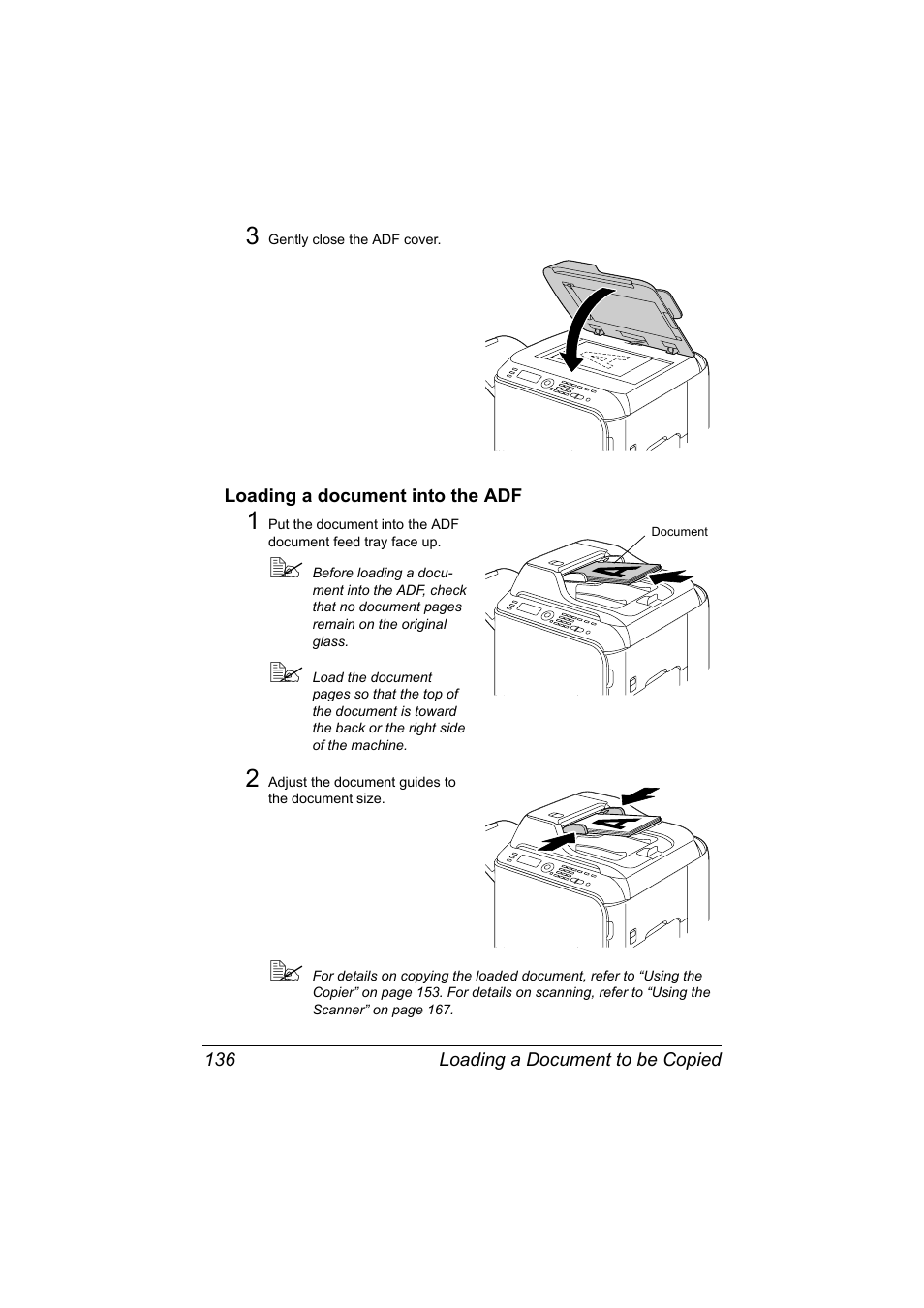 Loading a document into the adf, Loading a document into the adf 136 | Konica Minolta bizhub C20X User Manual | Page 150 / 346