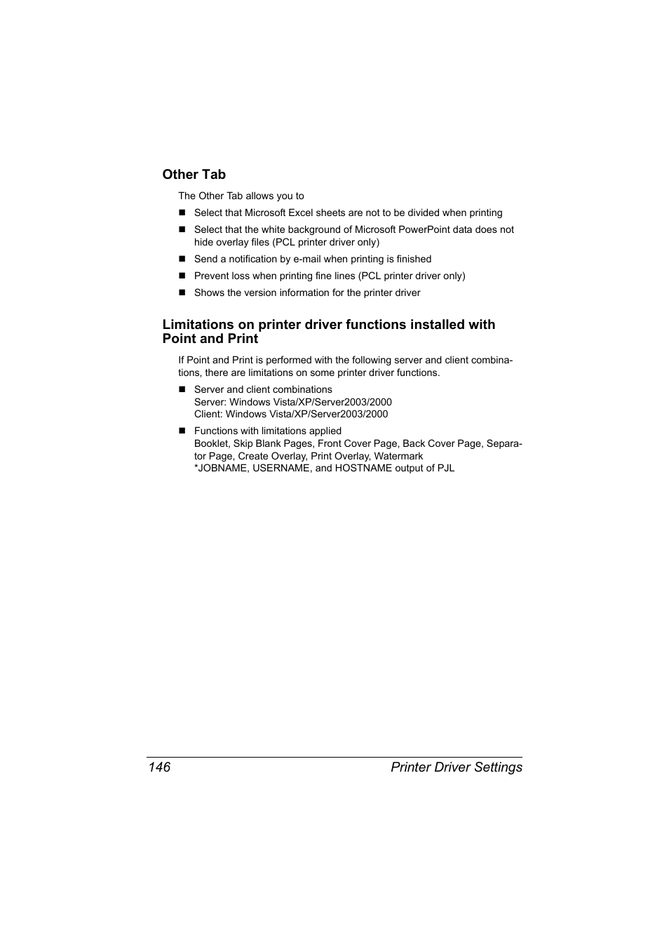Other tab, Printer driver settings 146 other tab | Konica Minolta bizhub C20X User Manual | Page 160 / 346