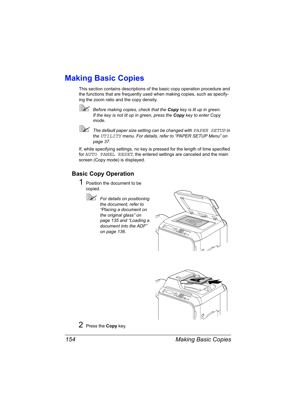 Making basic copies, Basic copy operation, Making basic copies 154 | Basic copy operation 154 | Konica Minolta bizhub C20X User Manual | Page 168 / 346