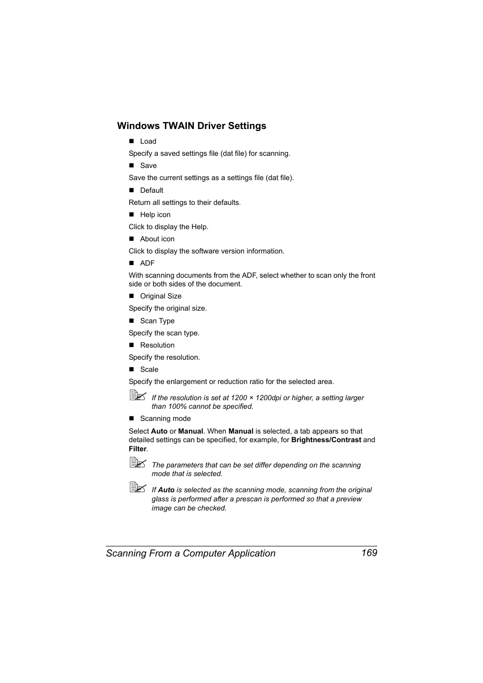 Windows twain driver settings, Windows twain driver settings 169 | Konica Minolta bizhub C20X User Manual | Page 183 / 346