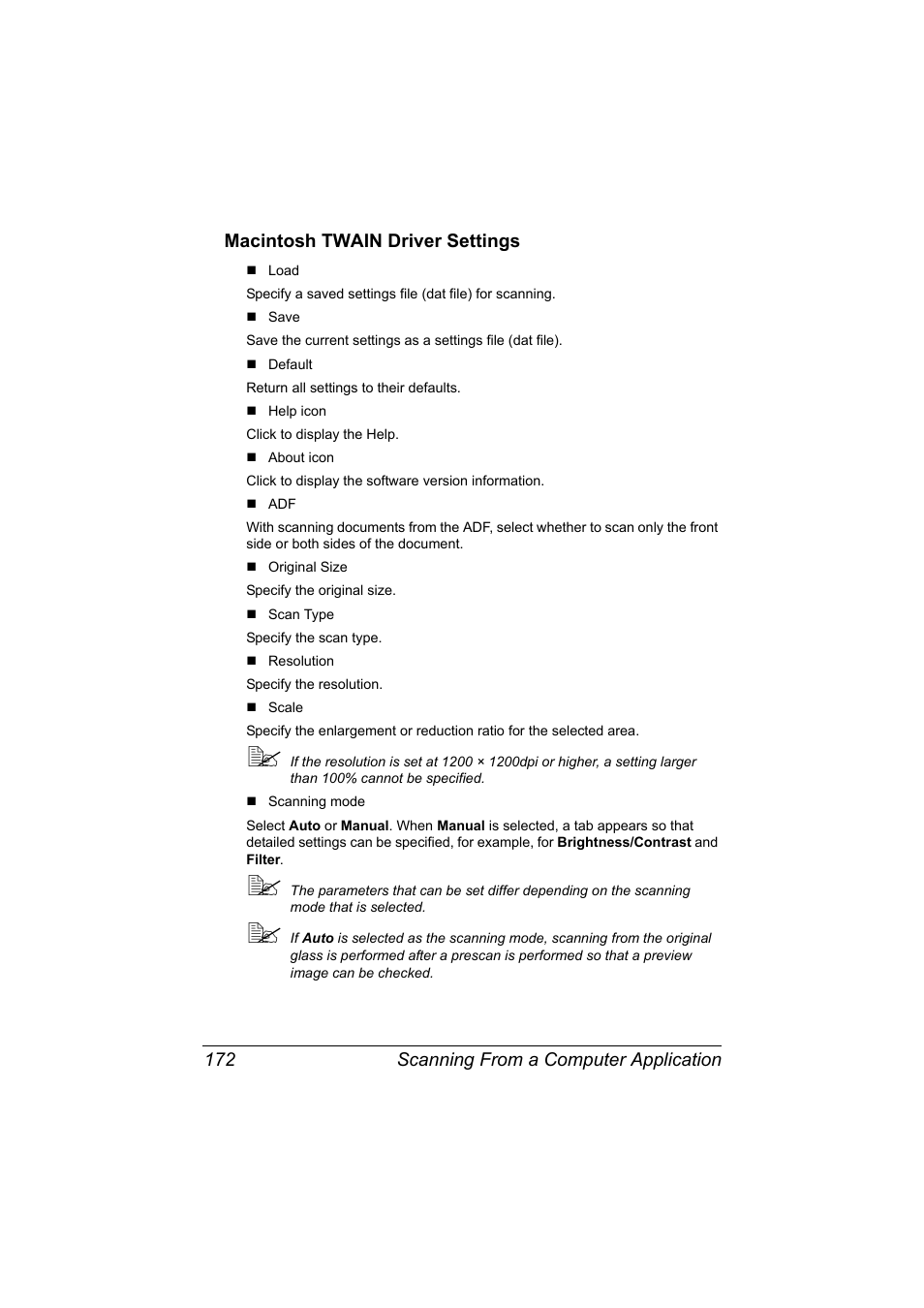 Macintosh twain driver settings, Macintosh twain driver settings 172 | Konica Minolta bizhub C20X User Manual | Page 186 / 346