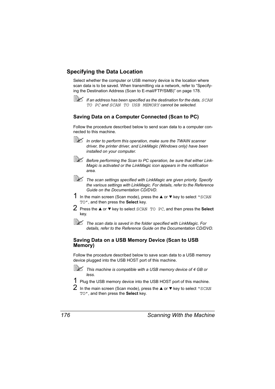 Specifying the data location, Saving data on a computer connected (scan to pc), Specifying the data location 176 | Konica Minolta bizhub C20X User Manual | Page 190 / 346