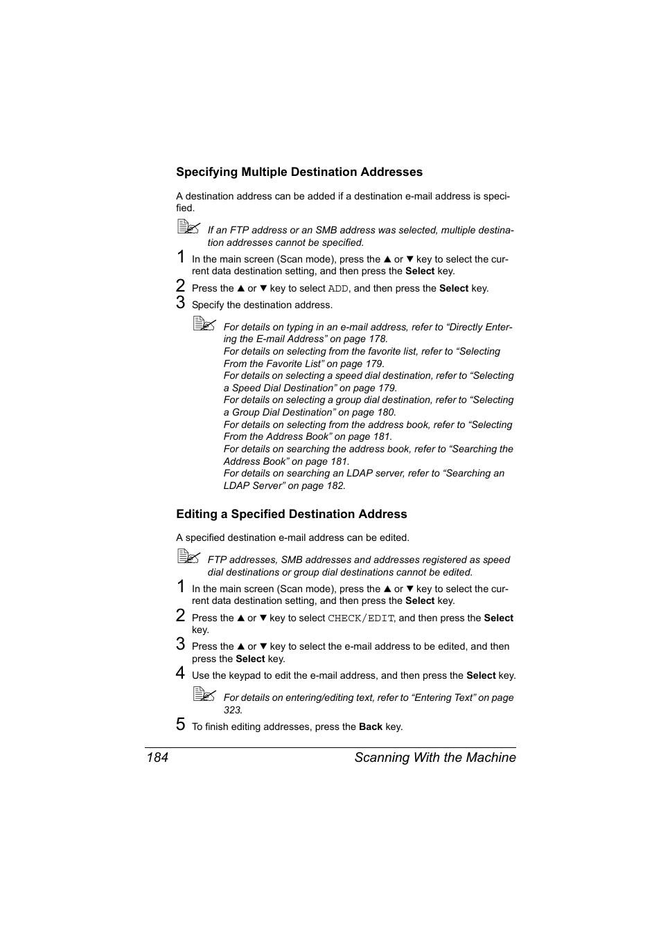Specifying multiple destination addresses, Editing a specified destination address | Konica Minolta bizhub C20X User Manual | Page 198 / 346