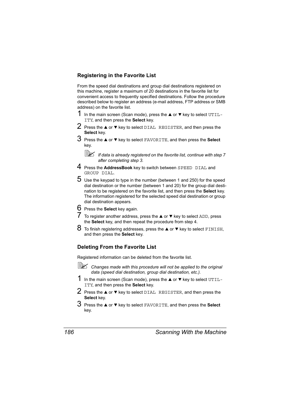 Registering in the favorite list, Deleting from the favorite list | Konica Minolta bizhub C20X User Manual | Page 200 / 346