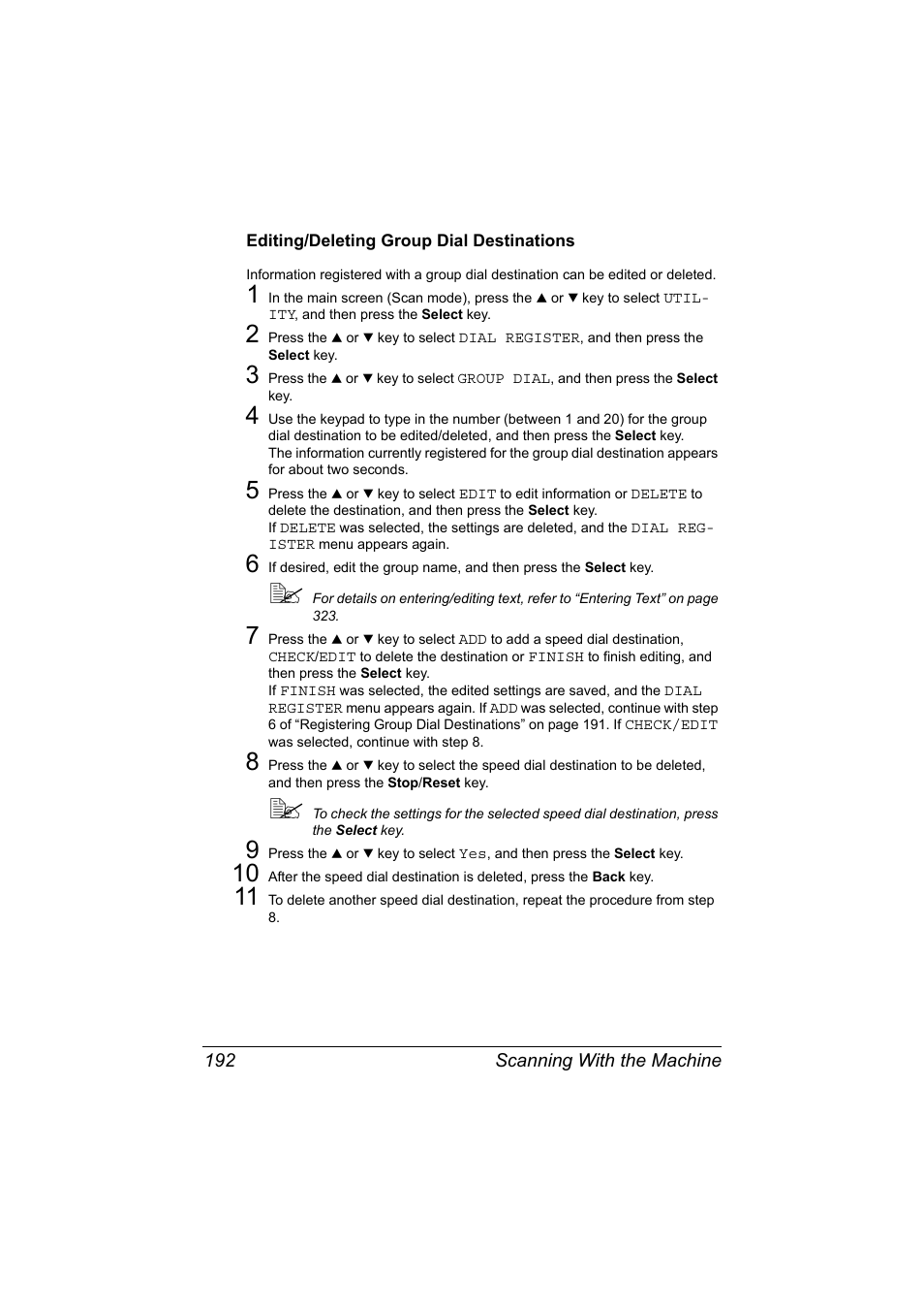 Editing/deleting group dial destinations, Editing/deleting group dial destinations 192 | Konica Minolta bizhub C20X User Manual | Page 206 / 346
