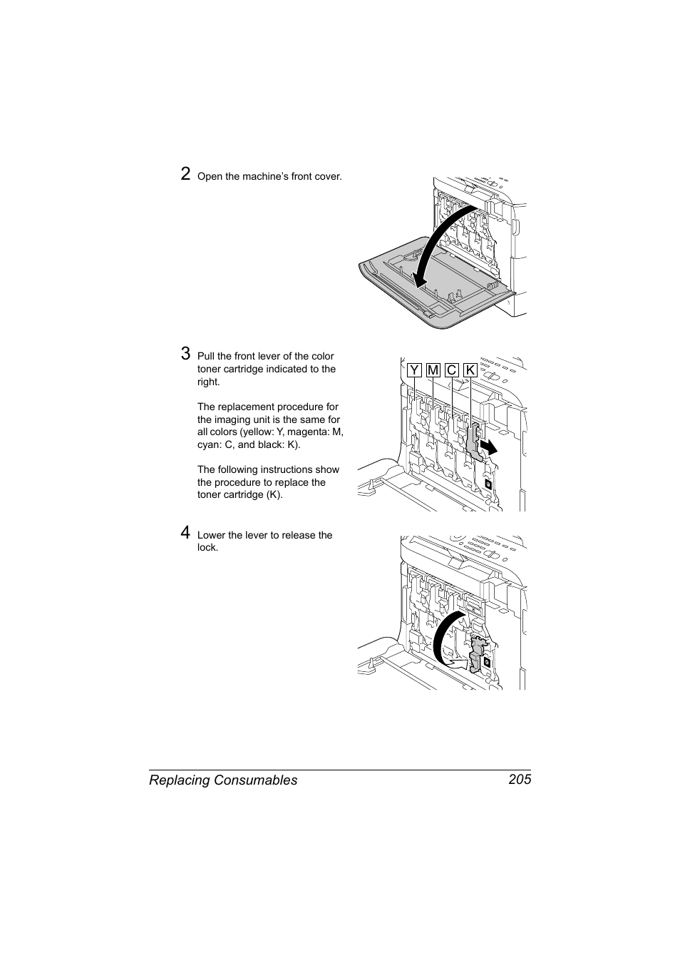 Replacing consumables 205 | Konica Minolta bizhub C20X User Manual | Page 219 / 346