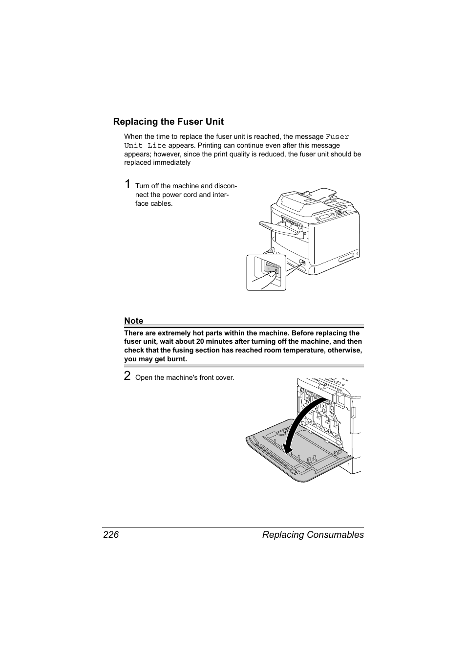 Replacing the fuser unit, Replacing the fuser unit 226 | Konica Minolta bizhub C20X User Manual | Page 240 / 346