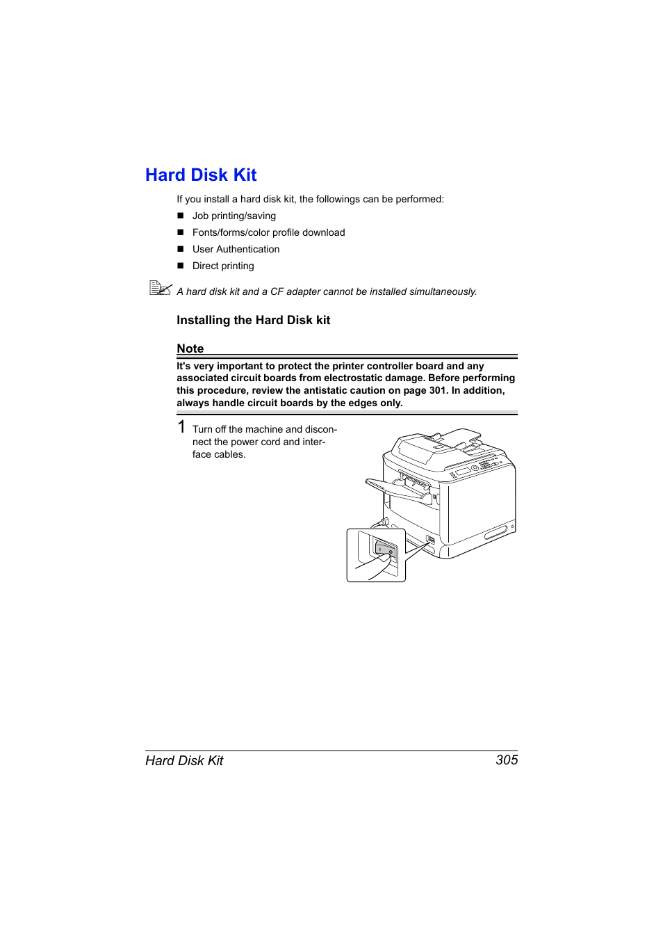 Hard disk kit, Installing the hard disk kit, Hard disk kit 305 | Installing the hard disk kit 305 | Konica Minolta bizhub C20X User Manual | Page 319 / 346