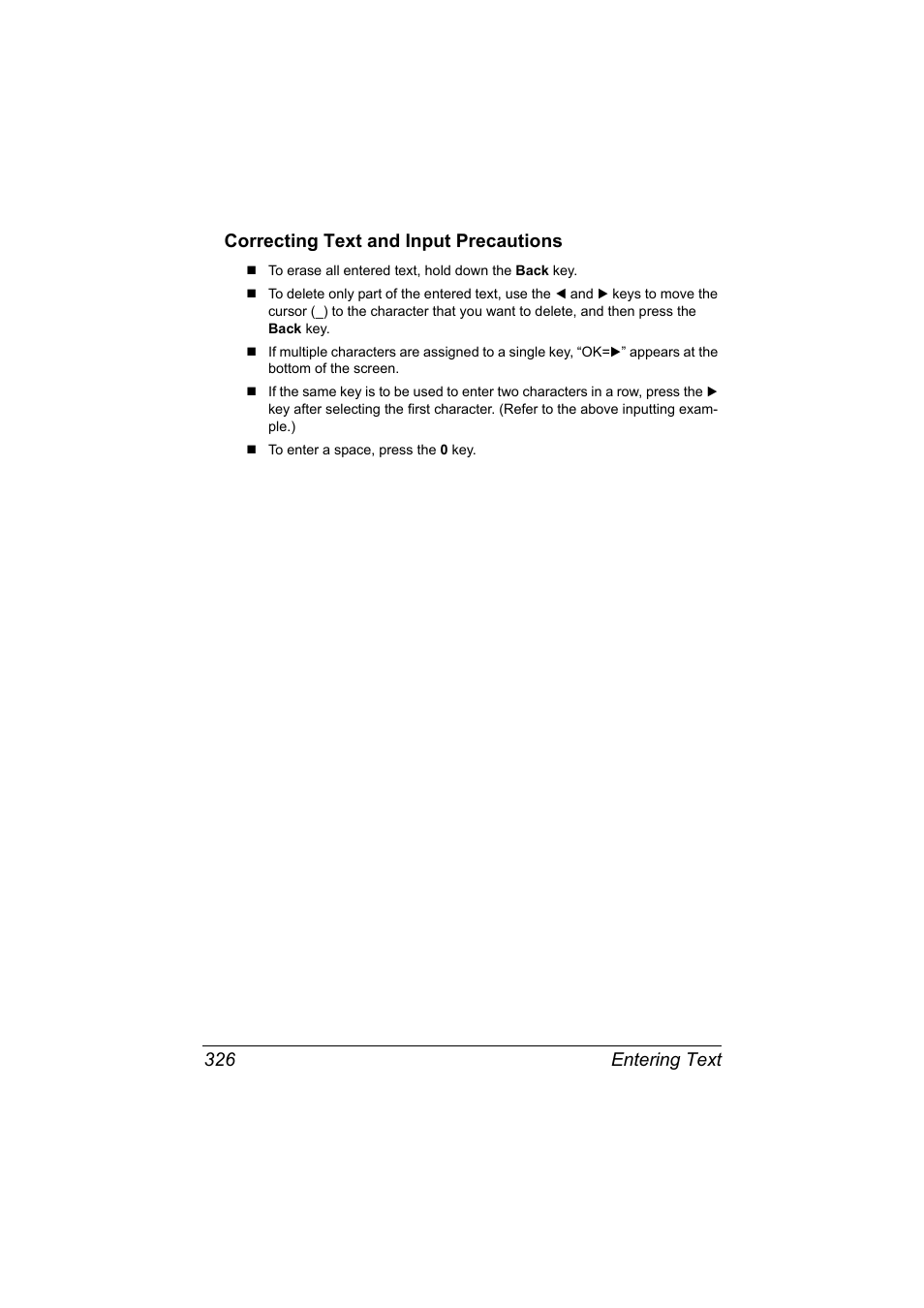 Correcting text and input precautions, Correcting text and input precautions 326 | Konica Minolta bizhub C20X User Manual | Page 340 / 346