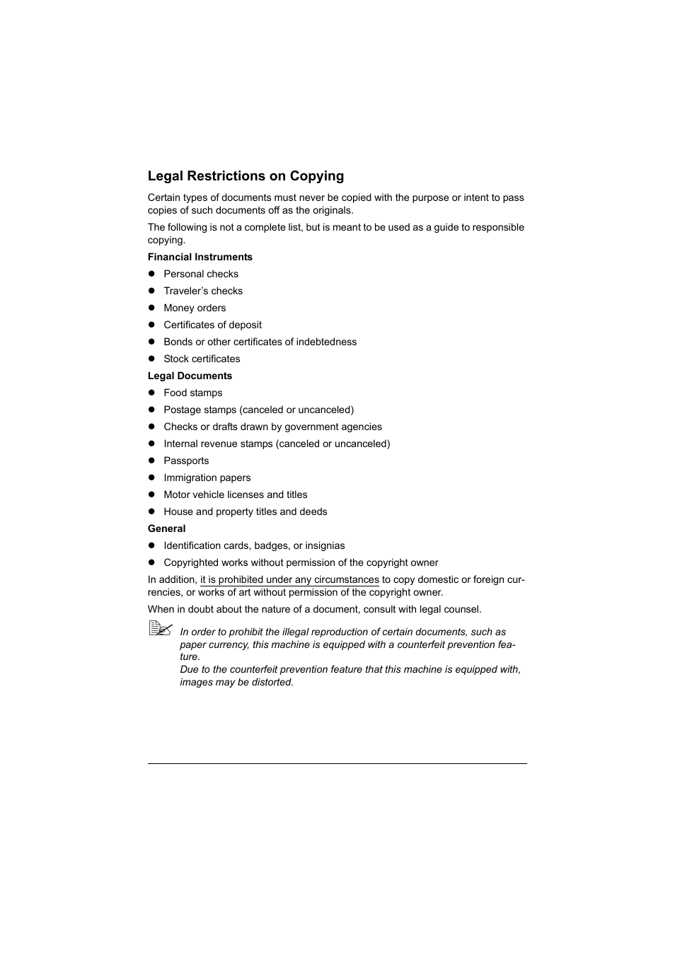 Legal restrictions on copying | Konica Minolta bizhub C20X User Manual | Page 5 / 346