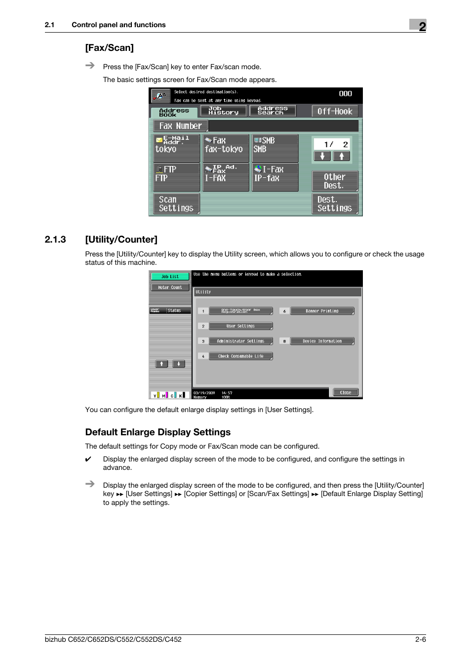 Fax/scan, 3 [utility/counter, Default enlarge display settings | Fax/scan] -6, P. 2-6 | Konica Minolta BIZHUB C652DS User Manual | Page 14 / 64