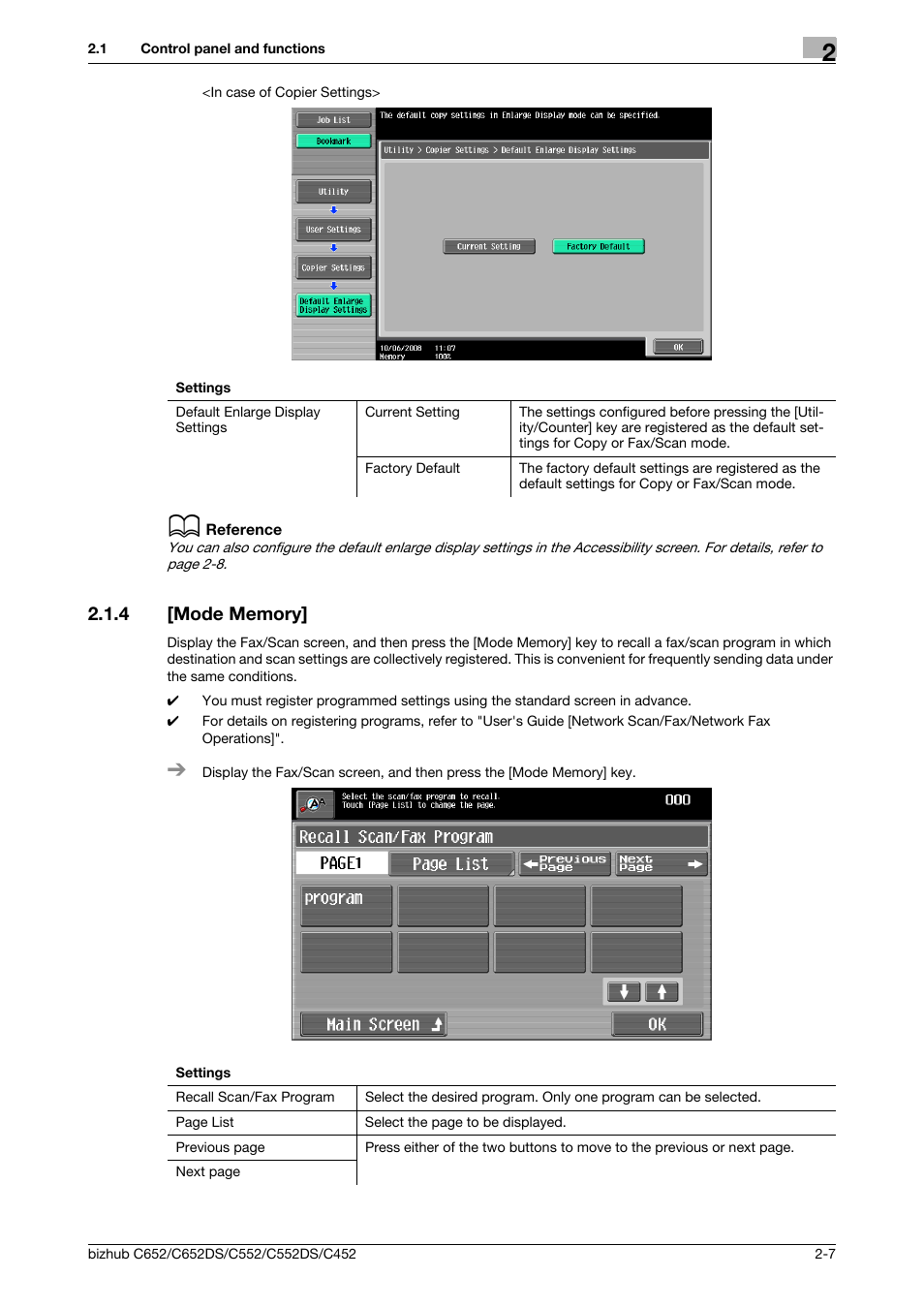 4 [mode memory, Mode memory] -7, P. 2-7 | Konica Minolta BIZHUB C652DS User Manual | Page 15 / 64