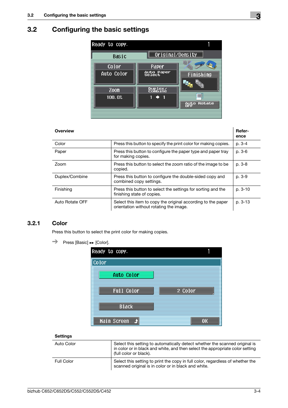 2 configuring the basic settings, 1 color, Configuring the basic settings -4 | Color -4 | Konica Minolta BIZHUB C652DS User Manual | Page 25 / 64