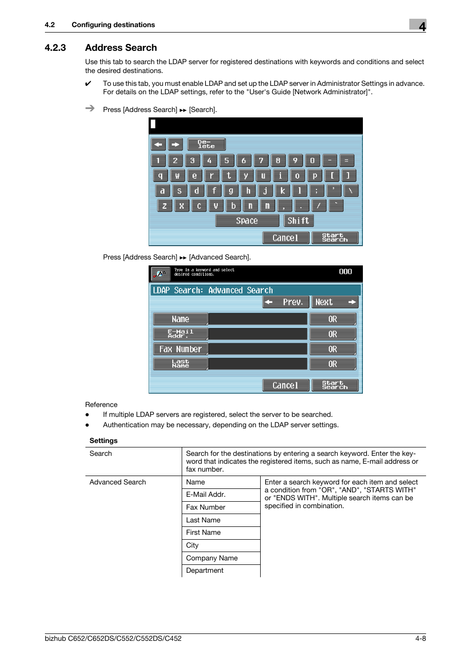 3 address search, Address search -8, P. 4-8 | Konica Minolta BIZHUB C652DS User Manual | Page 48 / 64