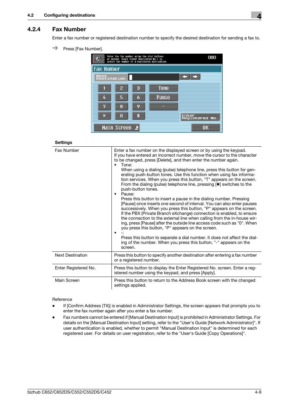 4 fax number, Fax number -9, P. 4-9 | Konica Minolta BIZHUB C652DS User Manual | Page 49 / 64