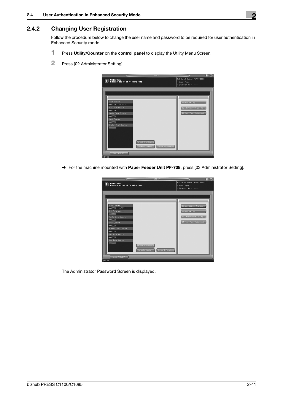 2 changing user registration, Changing user registration -41 | Konica Minolta bizhub PRESS C1100 User Manual | Page 51 / 72