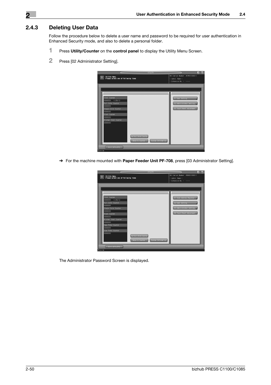 3 deleting user data, Deleting user data -50 | Konica Minolta bizhub PRESS C1100 User Manual | Page 60 / 72