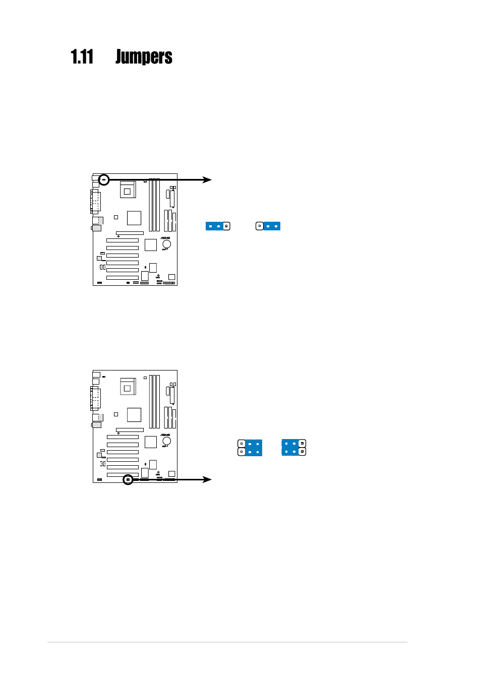 11 jumpers, 16 chapter 1: product introduction | Asus P4PE BP User Manual | Page 26 / 84