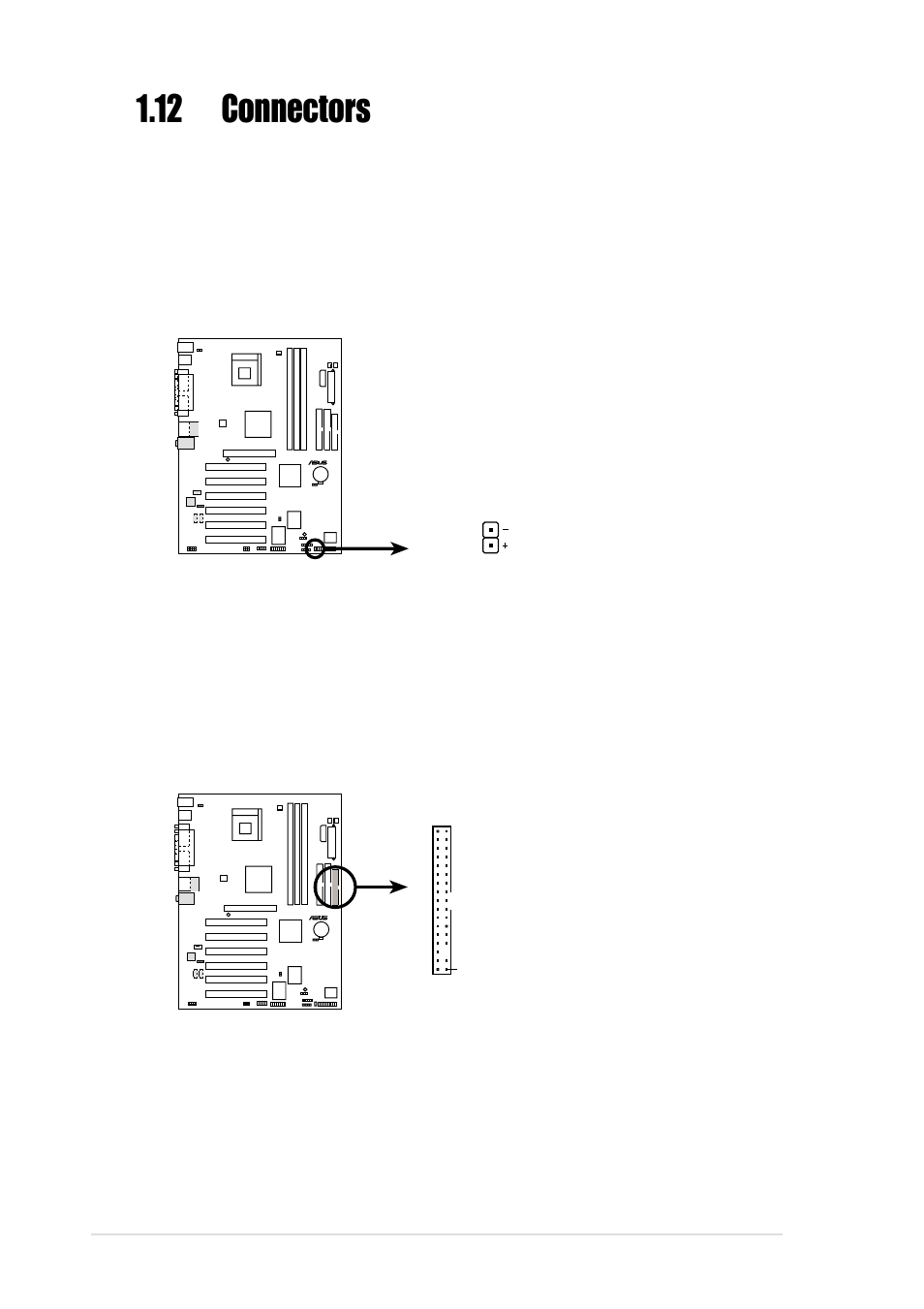 12 connectors, 18 chapter 1: product introduction | Asus P4PE BP User Manual | Page 28 / 84