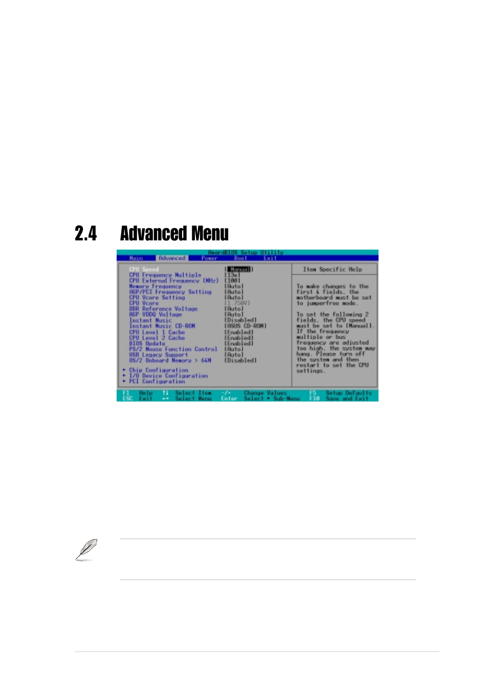 4 advanced menu | Asus P4PE BP User Manual | Page 51 / 84