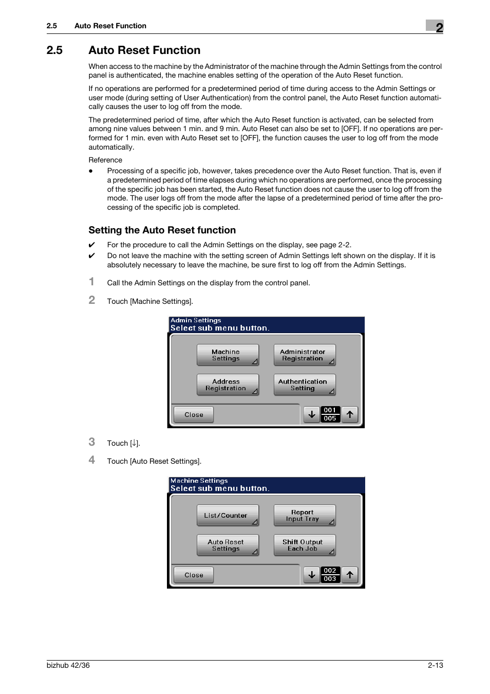 5 auto reset function, Setting the auto reset function | Konica Minolta bizhub 42 User Manual | Page 28 / 94