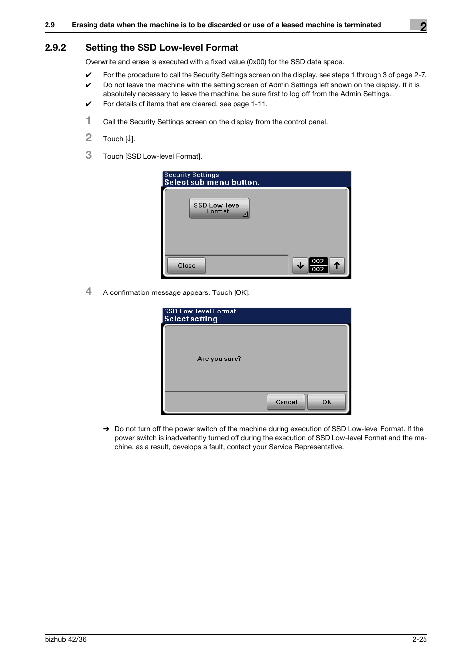 2 setting the ssd low-level format, Setting the ssd low-level format -25 | Konica Minolta bizhub 42 User Manual | Page 40 / 94