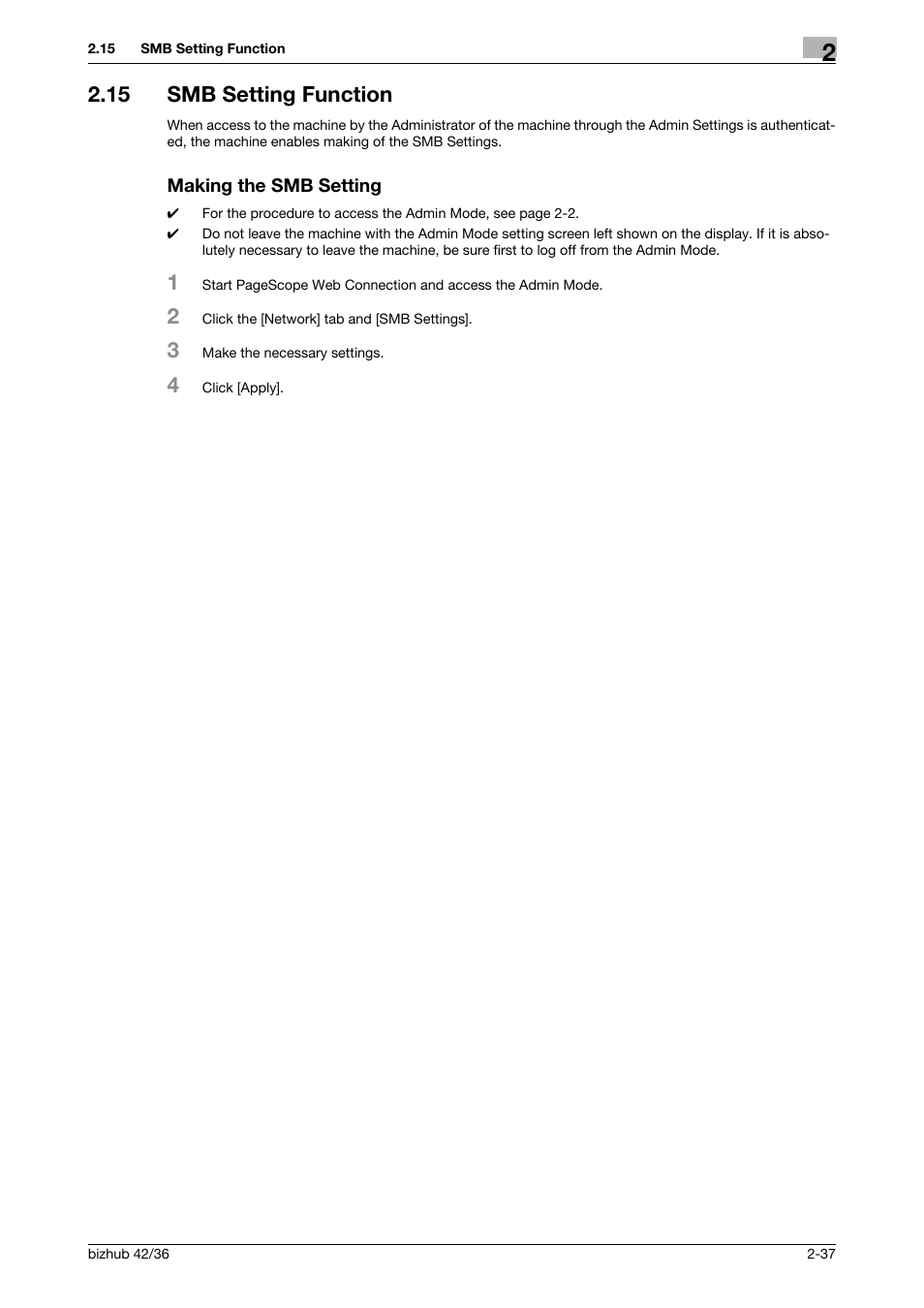 15 smb setting function, Making the smb setting | Konica Minolta bizhub 42 User Manual | Page 52 / 94