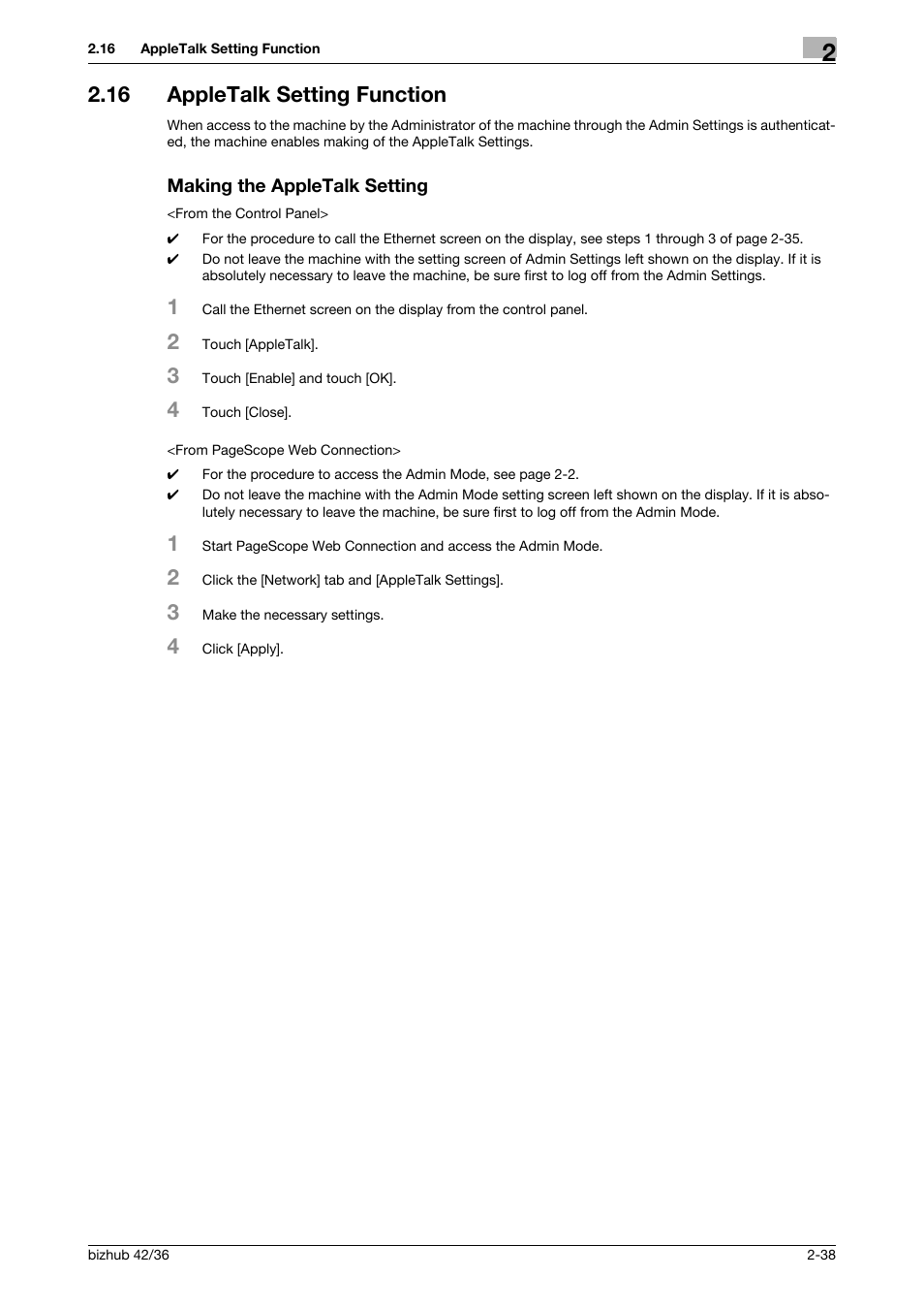 16 appletalk setting function, Making the appletalk setting | Konica Minolta bizhub 42 User Manual | Page 53 / 94