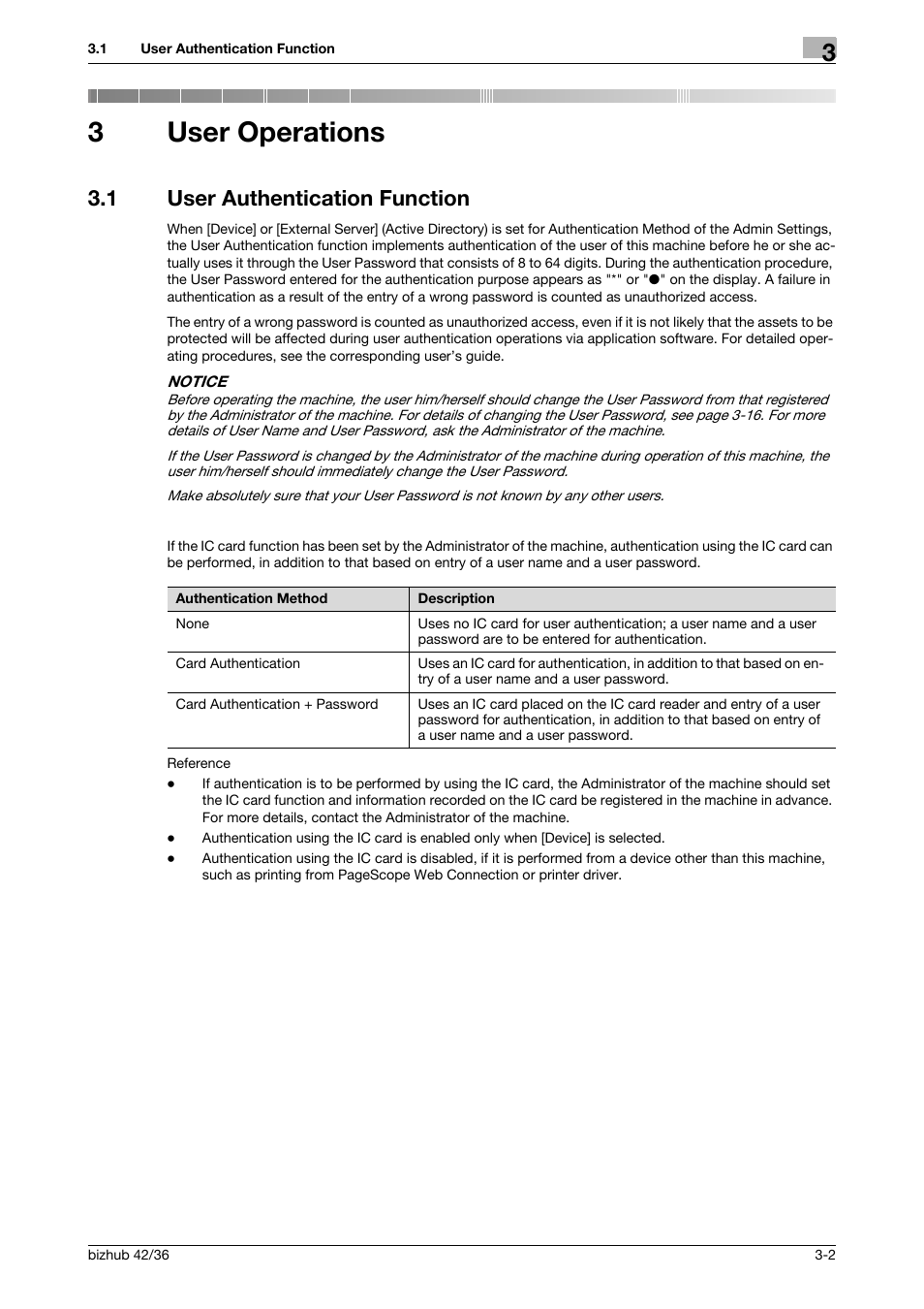 3 user operations, 1 user authentication function, User operations | User authentication function -2, 3user operations | Konica Minolta bizhub 42 User Manual | Page 56 / 94