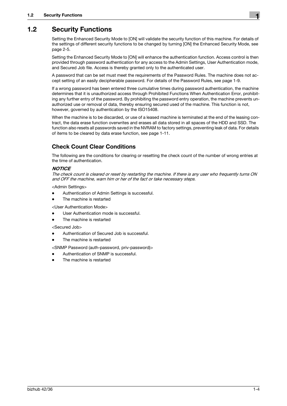 2 security functions, Check count clear conditions | Konica Minolta bizhub 42 User Manual | Page 7 / 94