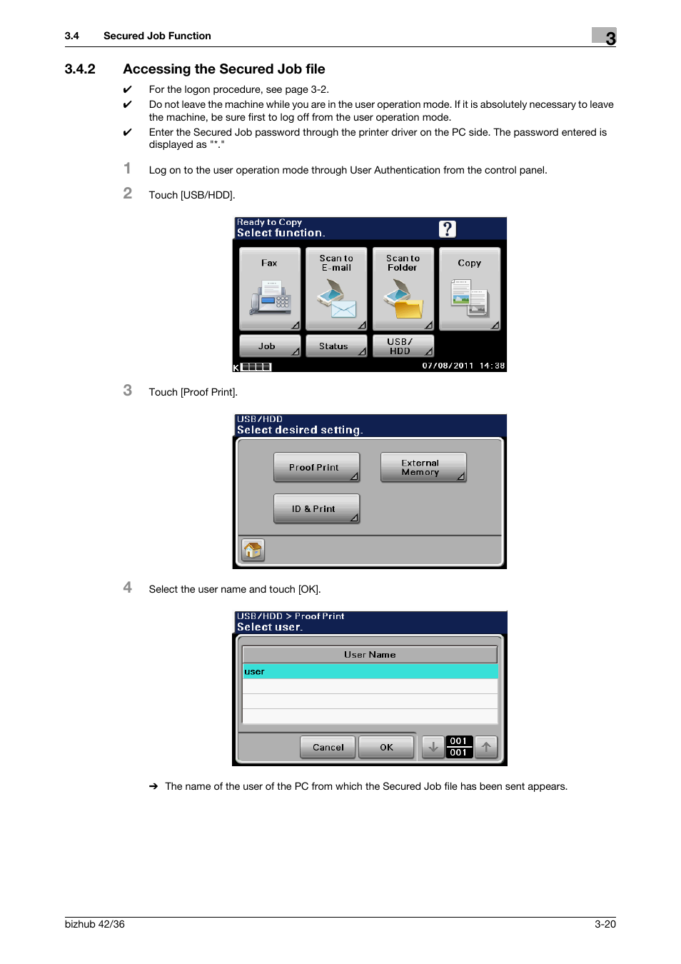2 accessing the secured job file, Accessing the secured job file -20 | Konica Minolta bizhub 42 User Manual | Page 74 / 94