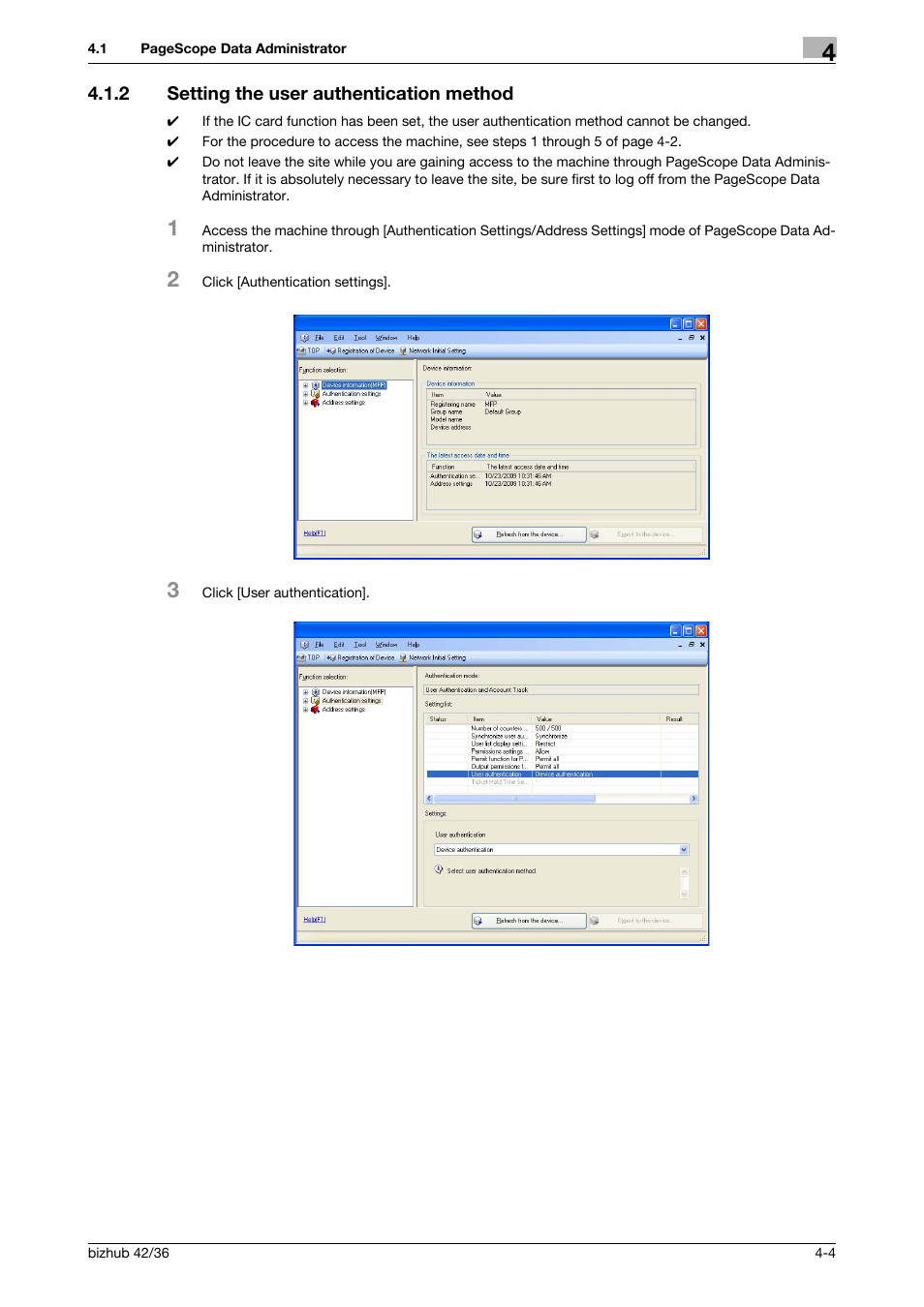 2 setting the user authentication method, Setting the user authentication method -4 | Konica Minolta bizhub 42 User Manual | Page 85 / 94