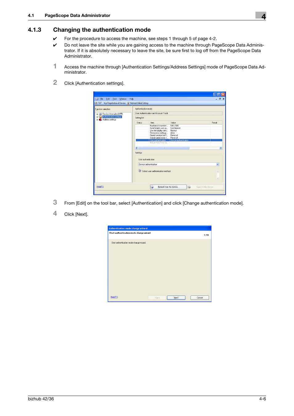 3 changing the authentication mode, Changing the authentication mode -6 | Konica Minolta bizhub 42 User Manual | Page 87 / 94