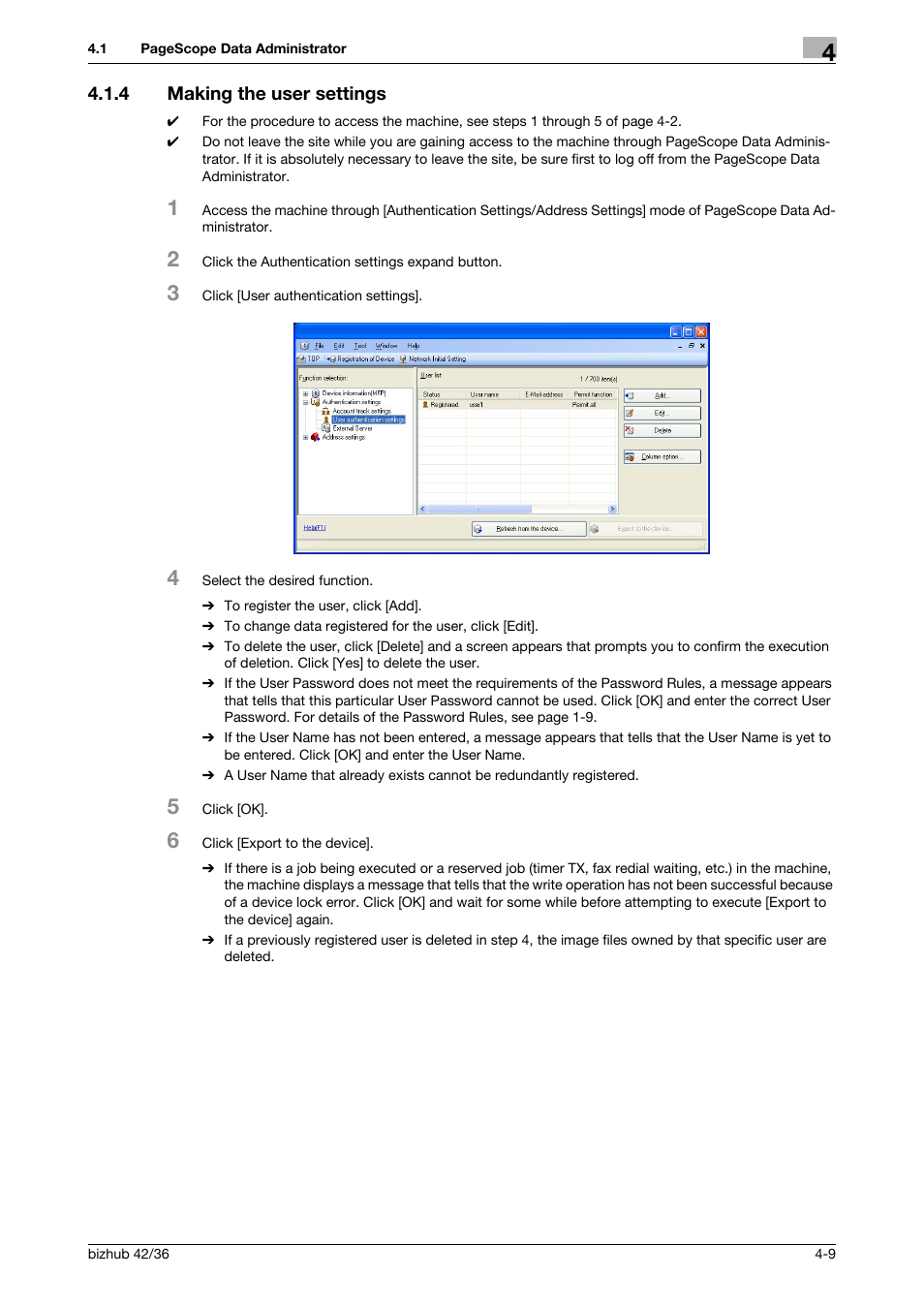 4 making the user settings, Making the user settings -9 | Konica Minolta bizhub 42 User Manual | Page 90 / 94