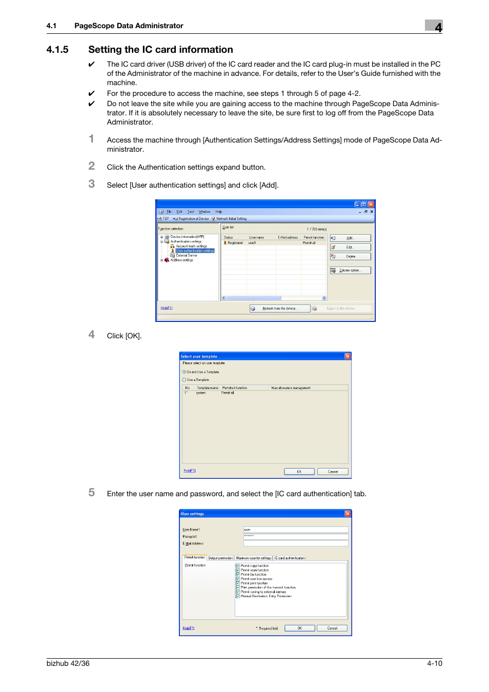 5 setting the ic card information, Setting the ic card information -10 | Konica Minolta bizhub 42 User Manual | Page 91 / 94