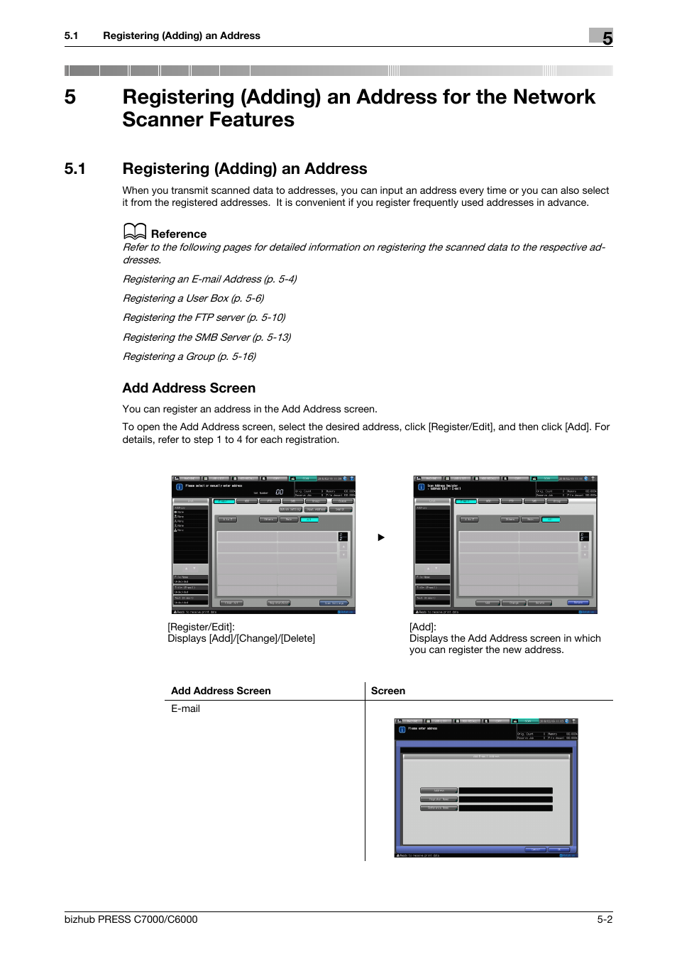 1 registering (adding) an address, Add address screen, Registering (adding) an address -2 | Konica Minolta IC-413 User Manual | Page 36 / 106