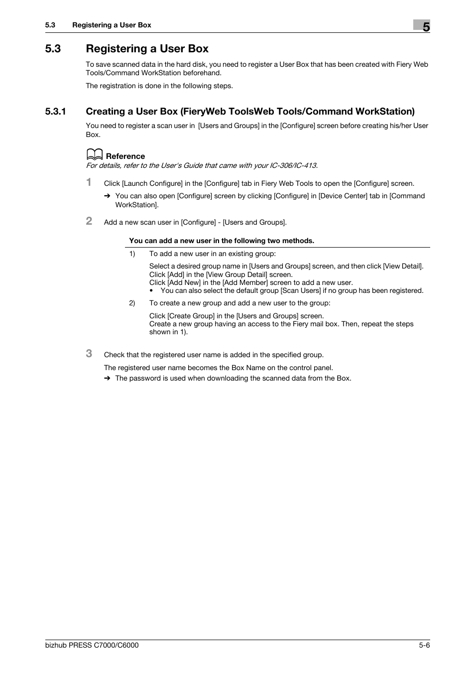 3 registering a user box, Registering a user box -6, Registering a user box (p. 5-6) | Konica Minolta IC-413 User Manual | Page 40 / 106