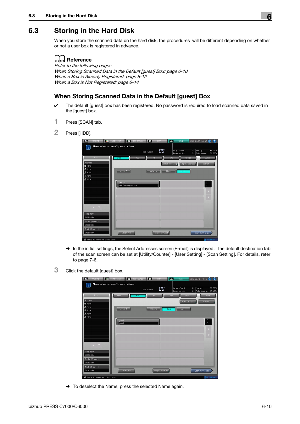 3 storing in the hard disk, Storing in the hard disk -10, Storing in the hard disk (p. 6-10 | Konica Minolta IC-413 User Manual | Page 65 / 106