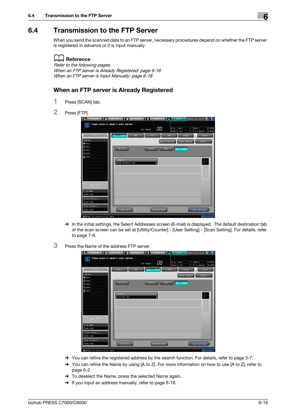 4 transmission to the ftp server, When an ftp server is already registered, Transmission to the ftp server -16 | Transmission to the ftp server (p. 6-16) | Konica Minolta IC-413 User Manual | Page 71 / 106