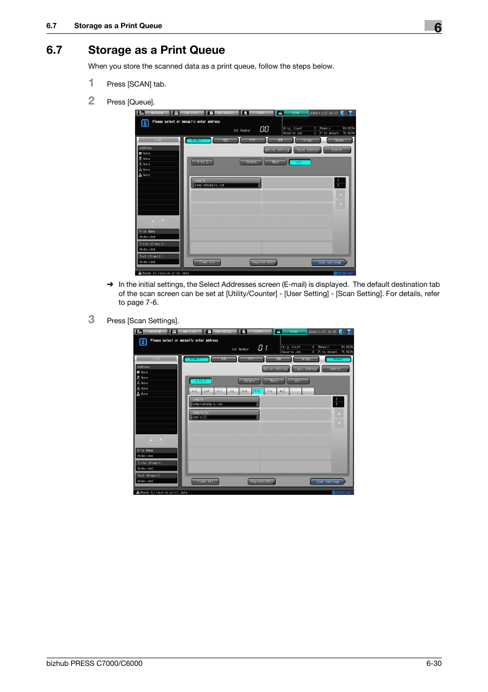 7 storage as a print queue, Storage as a print queue -30, Storage as a print queue (p. 6-30 | Konica Minolta IC-413 User Manual | Page 85 / 106