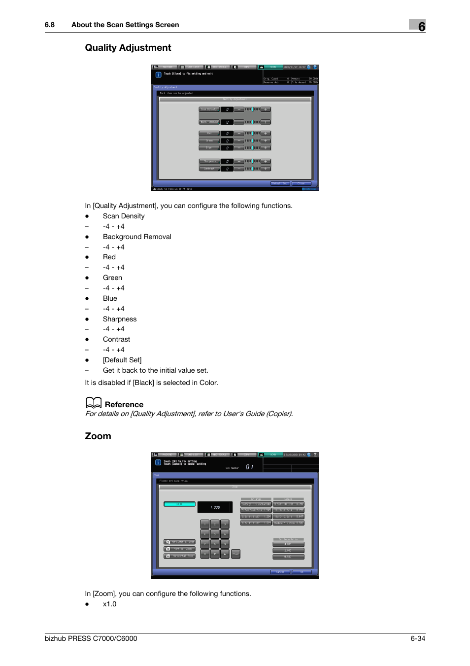 Quality adjustment, Zoom, P. 6-34 | Konica Minolta IC-413 User Manual | Page 89 / 106